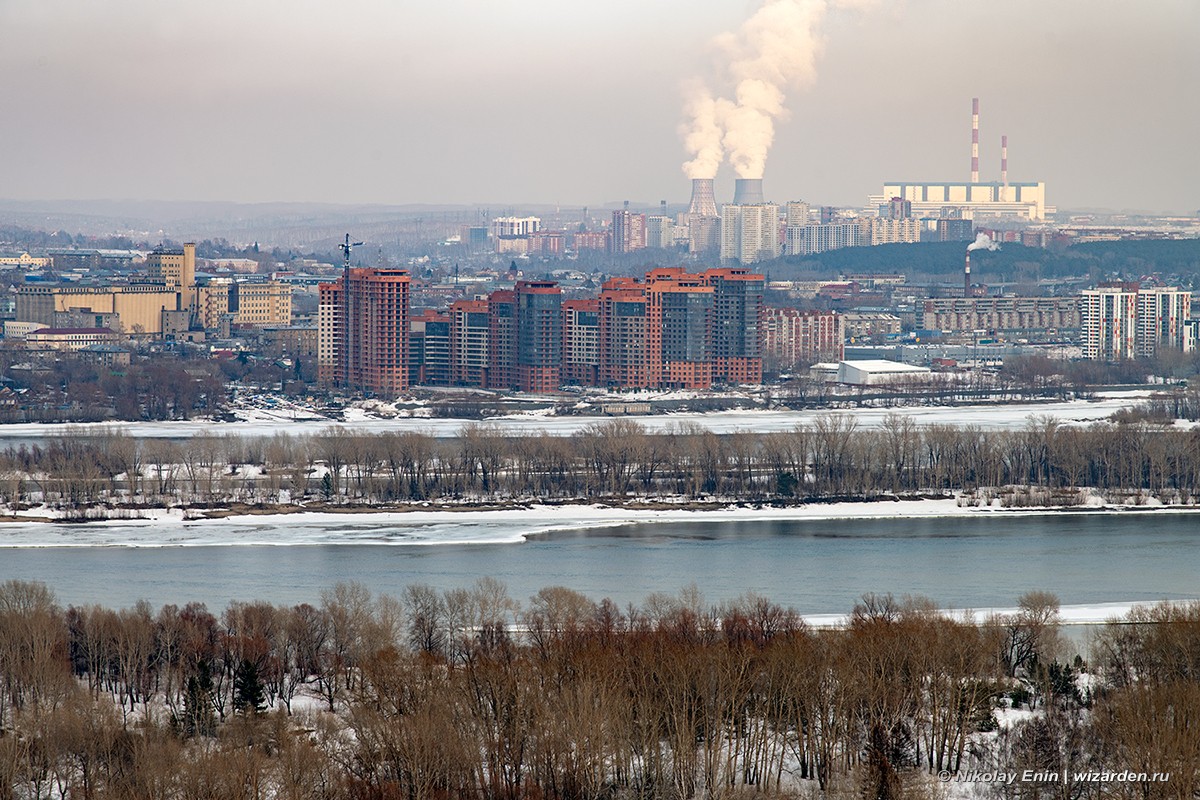 Новосибирск. Вид на правый берег левом, берегу, многоэтажки, кадров, 24022019, Несколько, снимка